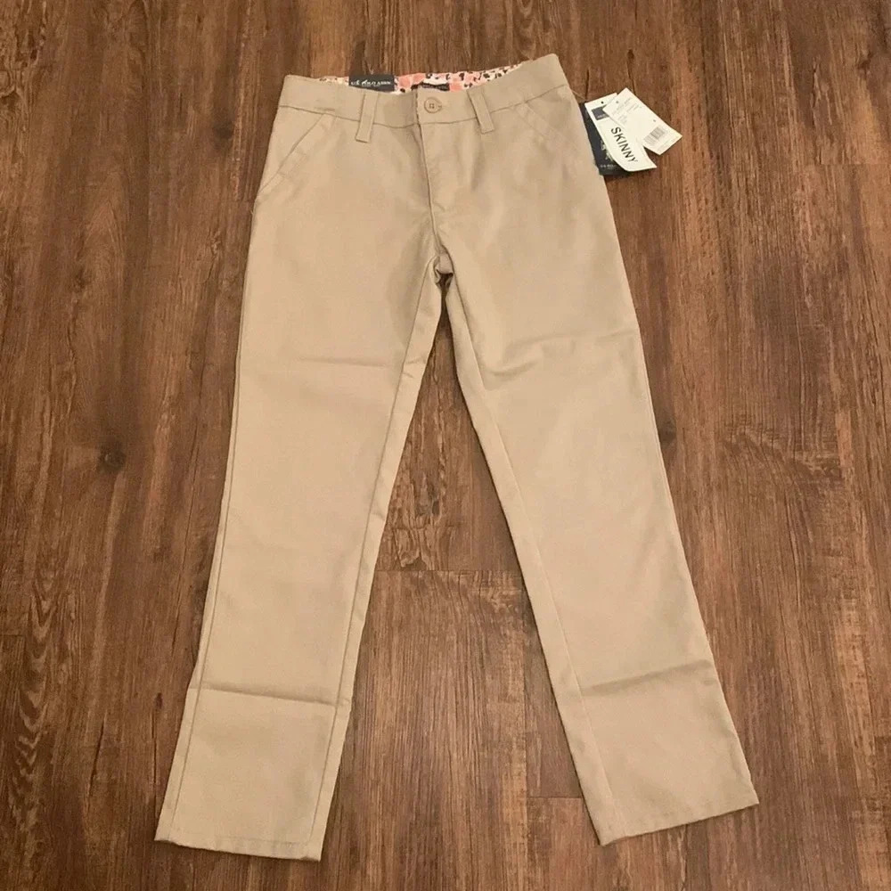 US Polo Assn Girls Khaki Tan Pant Skinny Leg School Uniform Pants